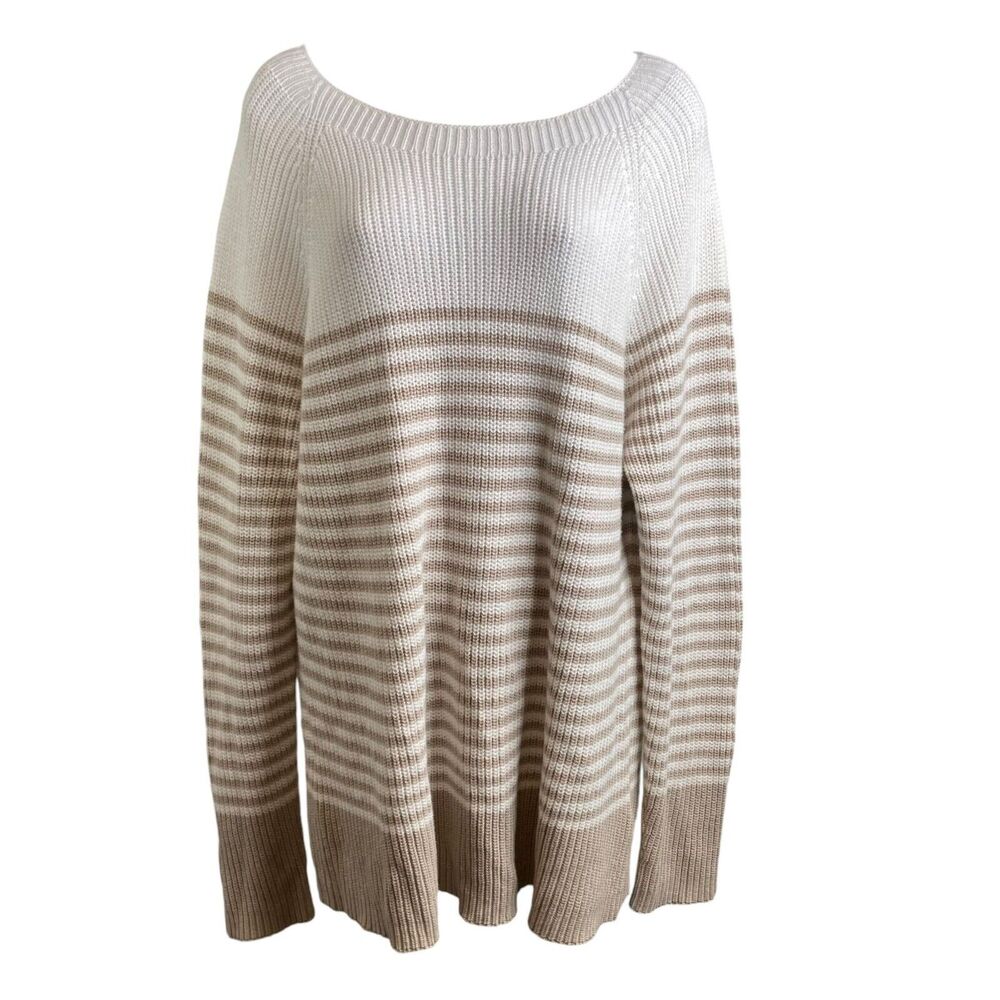 Vineyard Vines Women's Beige White Striped Cotton Tunic Sweater Size L Coastal